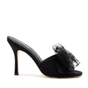 Larroude (Larroudé) Black Lace Floral Elle Heel Sandal Mule Size 8